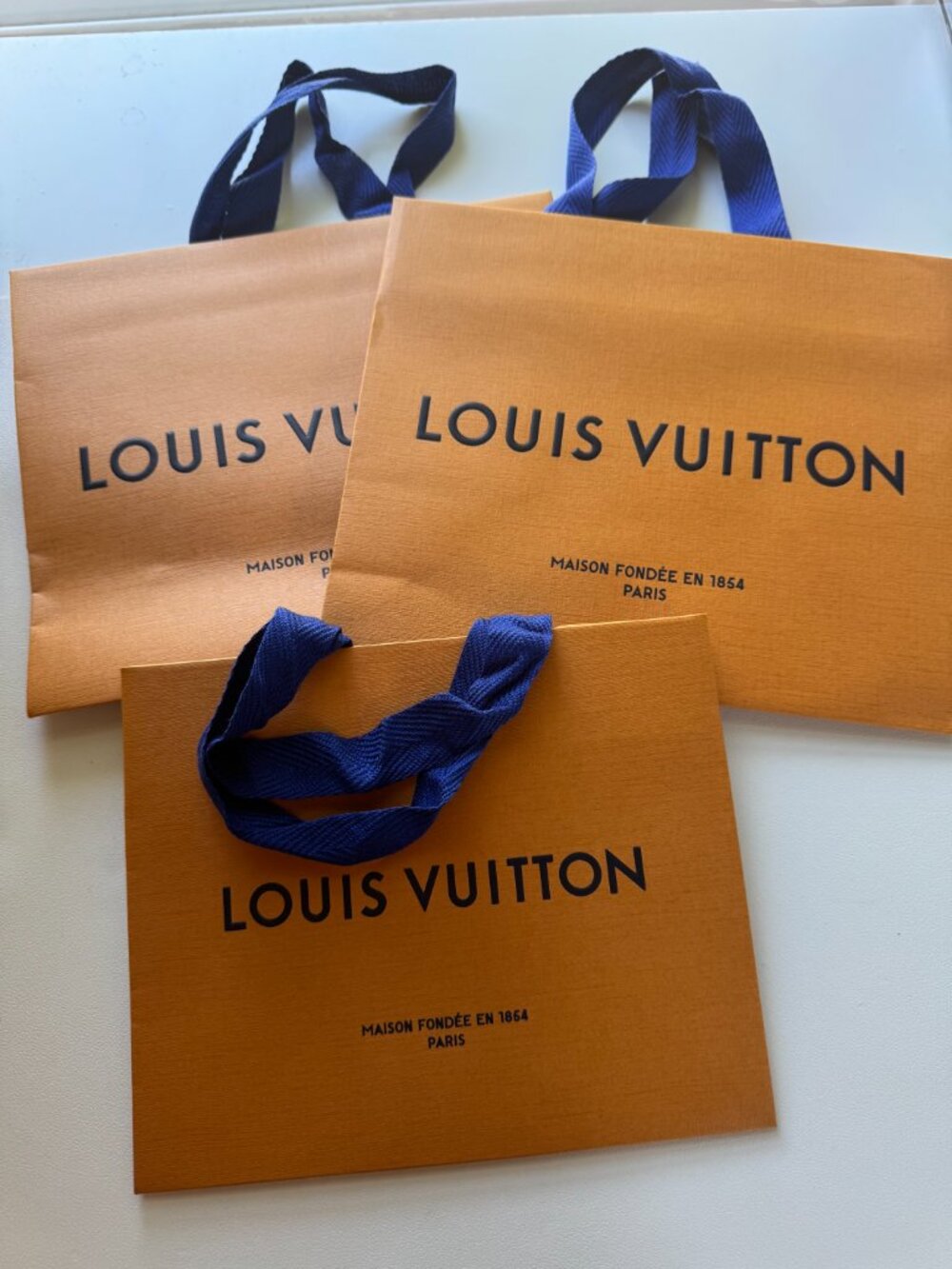 Authentic Louis Vuitton Retail Shopping Bags, Lot of 3 bags, Orange/Blue, Medium